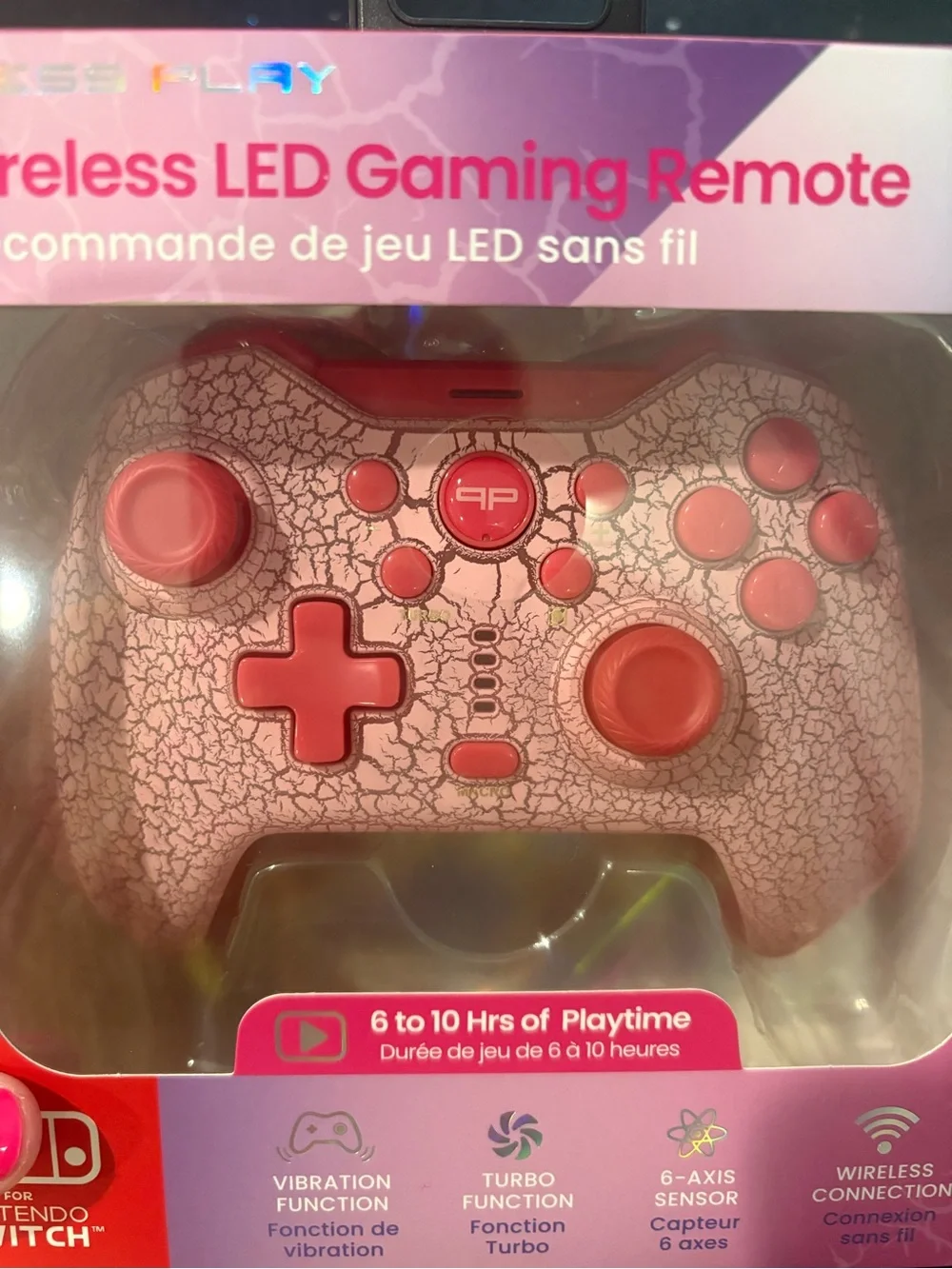 Wireless LED Gaming Remote Controller for Nintendo Switch - Pink Crackle, NIB